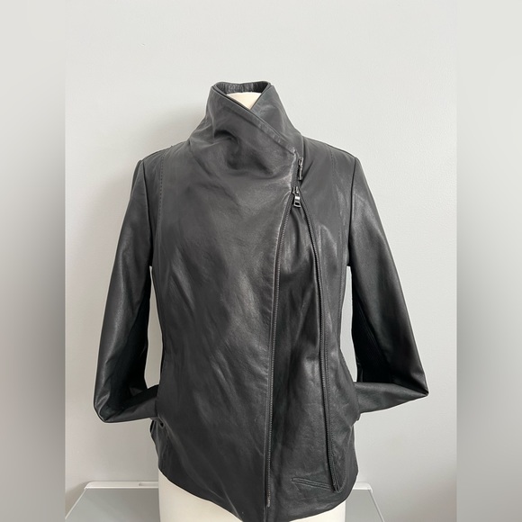 Vince Scuba Leather & Stretch Wool Panel Black Motto Jacket Womens L 8 - Picture 4 of 17